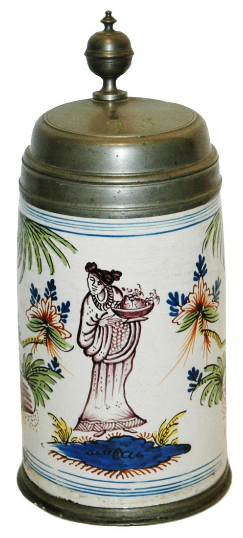 1L Erfurt Faience Woman w Basket Stein dated 1787 (1 of 5)