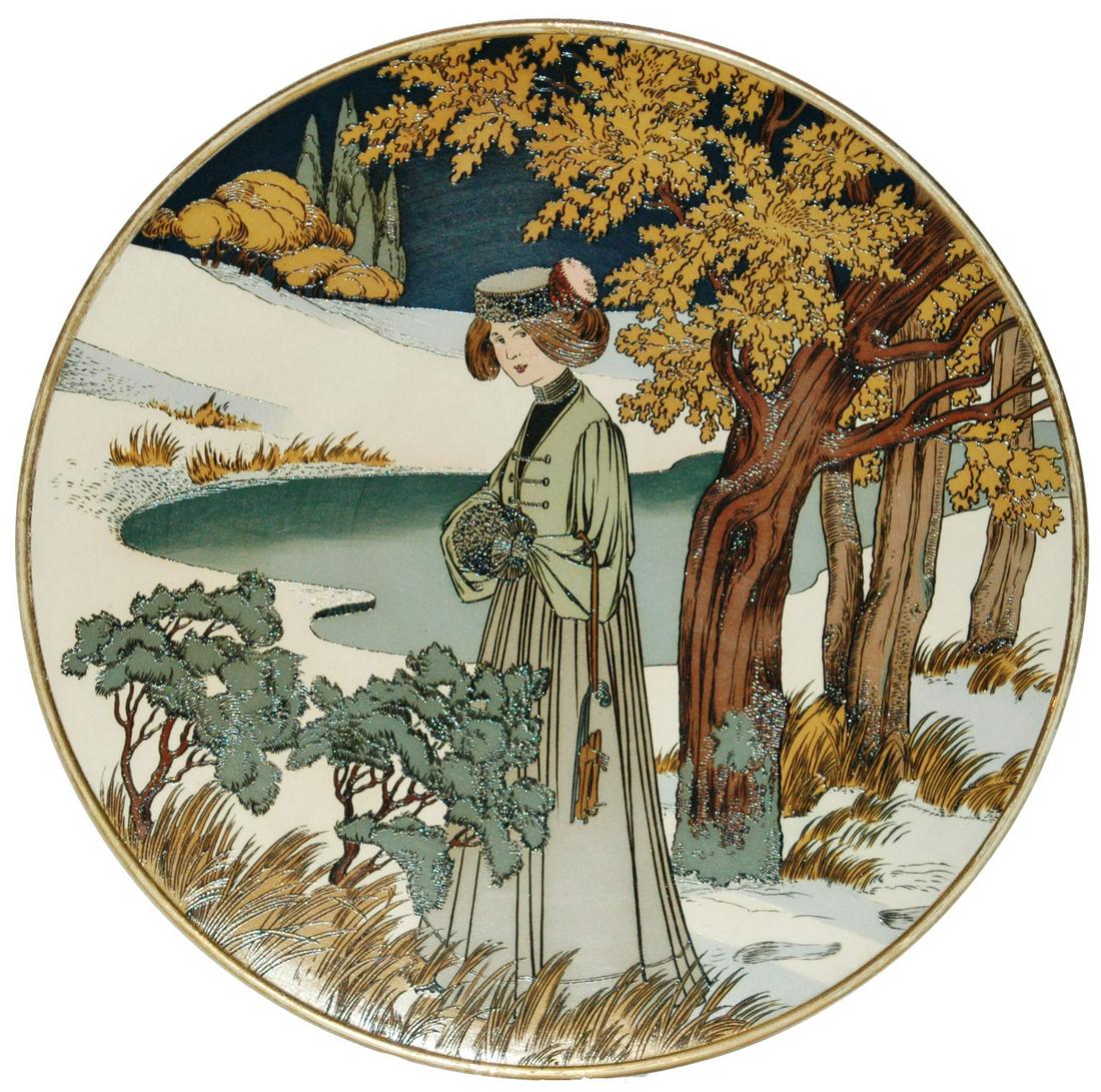 Mettlach Woman in Winter (of 4 Seasons) 18" Plaque (1 of 1)