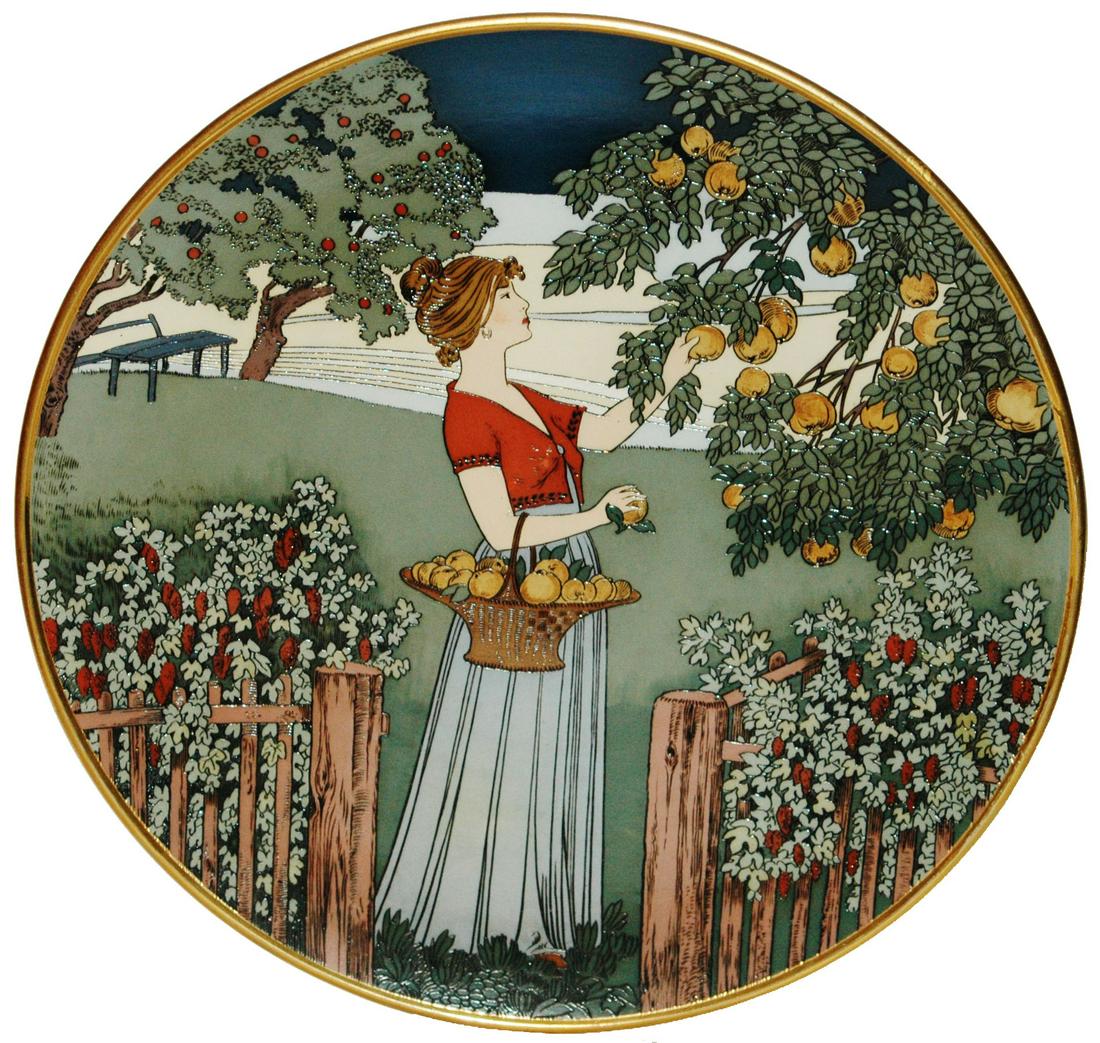 Mettlach Fall Woman Scene (of 4 Seasons) Plaque (1 of 1)