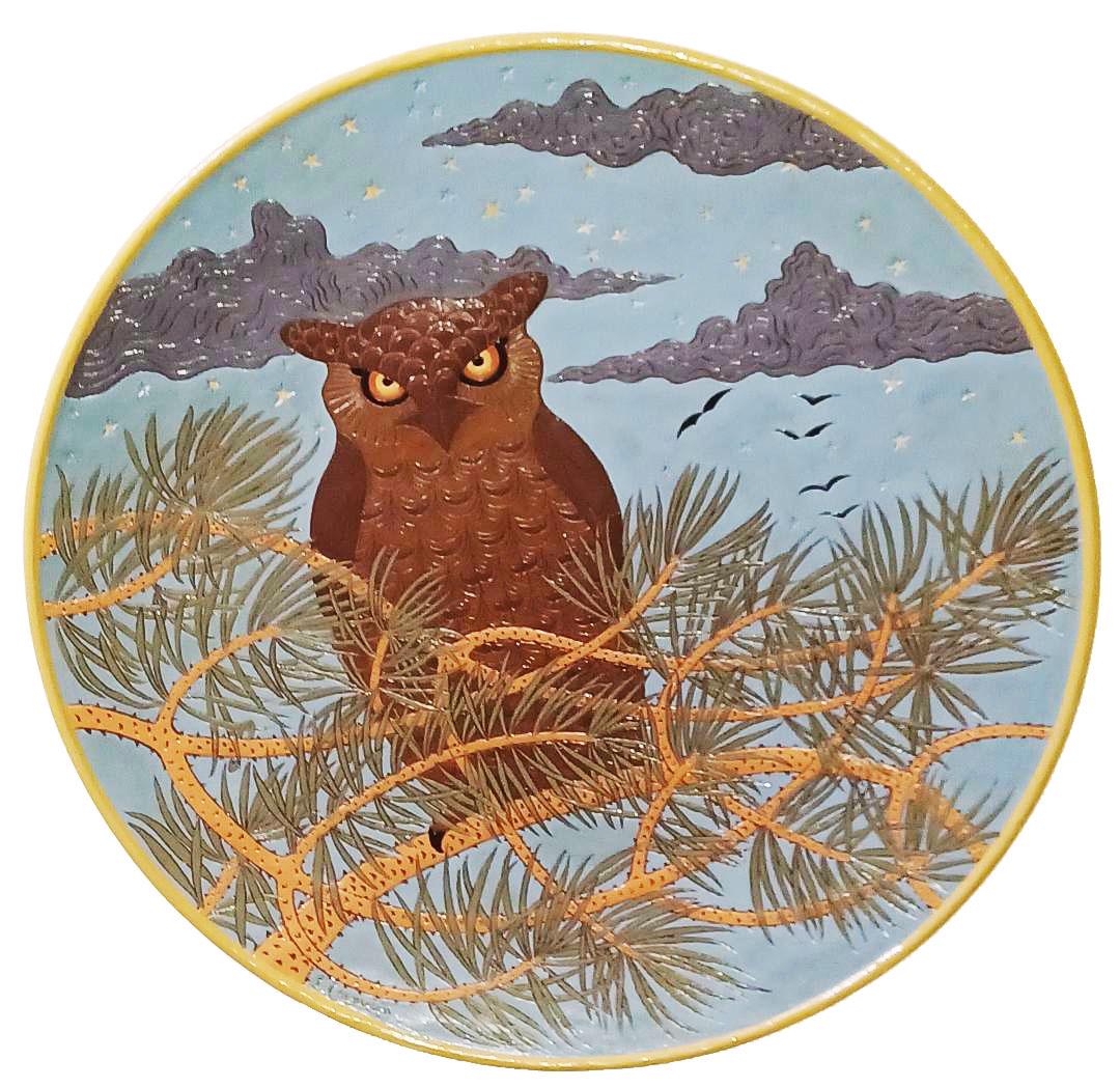 Rare Mettlach Probe (Marked P) Owl in Tree Plaque (1 of 1)