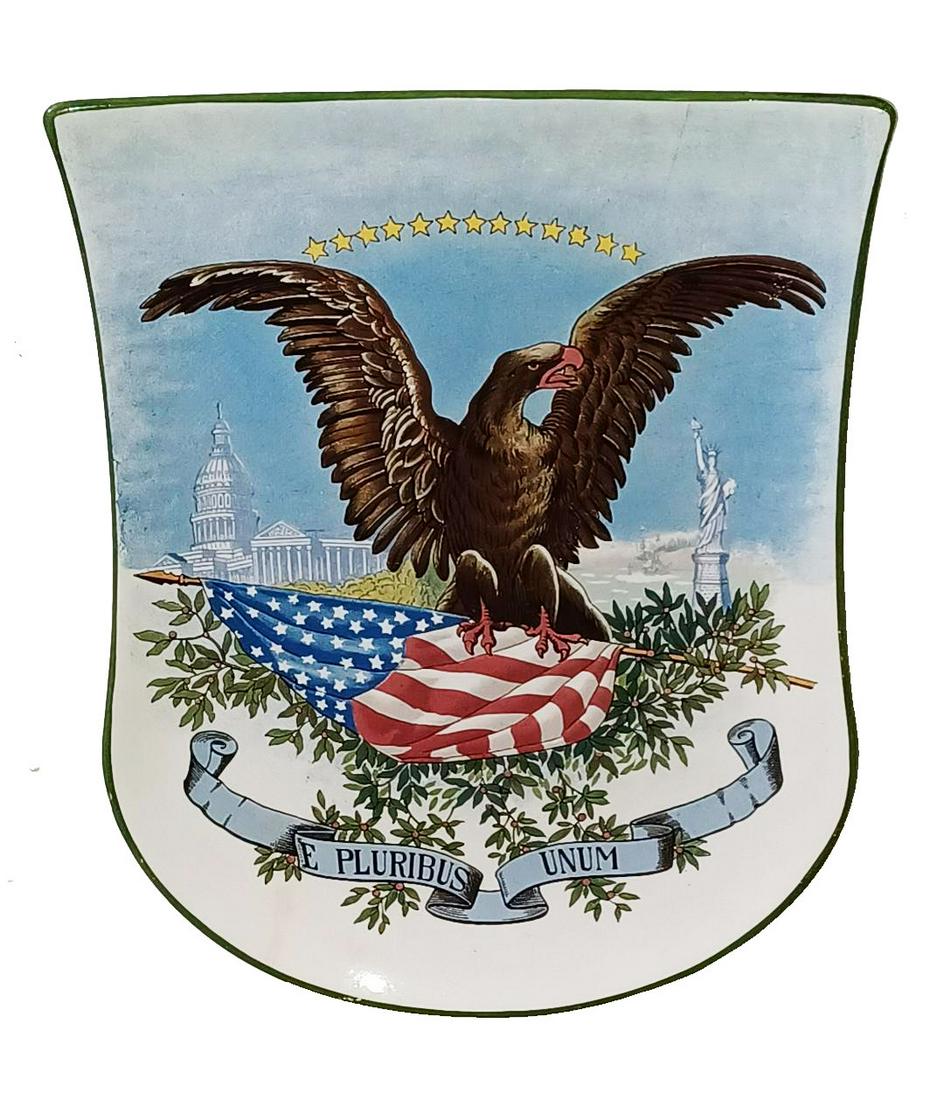 Mettlach American Eagle & Flag Shield Plaque (1 of 1)