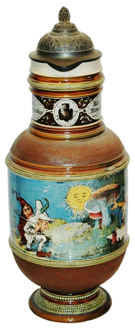 Mettlach 2L Dwarfs Pulling a  Keg Schlitt Stein (1 of 4)