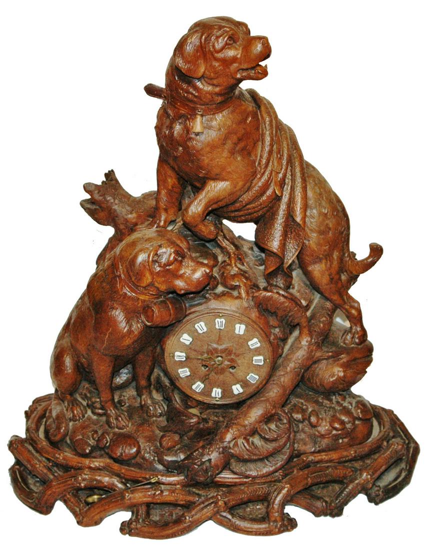 St Bernards Black Forest Carved Wood 27" Clock (1 of 1)