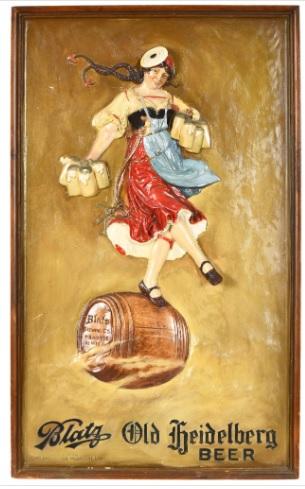 1933 Blatz Beer Brewery Promotional Plaster Sign: Molded Plaster 36ï¿½ by 22ï¿½ Brewery Promotional 1933 Sign. ï¿½Blatz Old Heidelberg Beerï¿½ Very good condition.