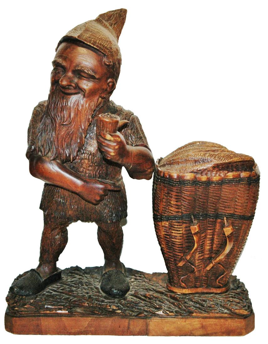 Black Forest Dwarf & Basket Carved Tobacco Box (1 of 4)