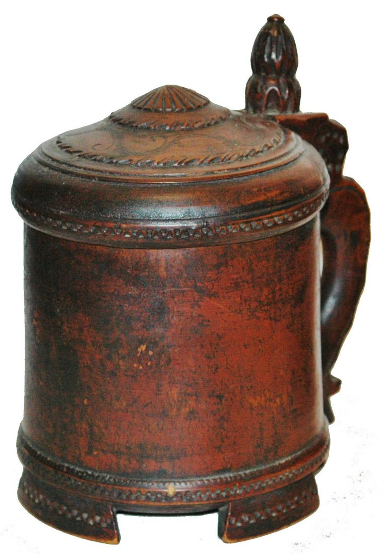 1-1/2L  Norwegian Burl Wood 3 Footed Stein c.1800 (1 of 4)