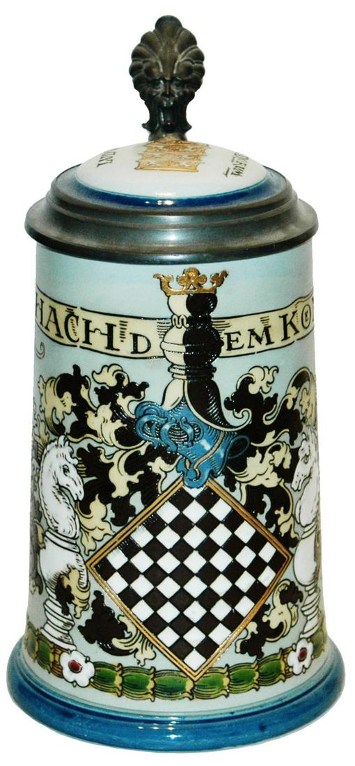 Mettlach Chess Board & Pieces Stein w Inlay Lid (1 of 5)
