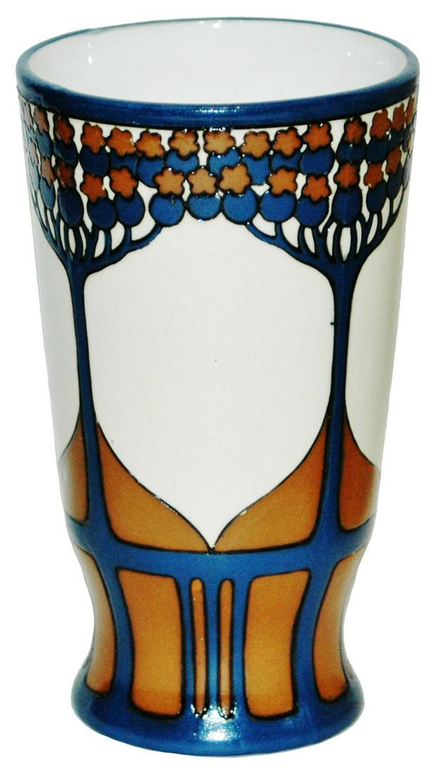 Mettlach Art Nouveau Etched Beaker: Mettlach #3365 Etched 1/4L Beaker. Art Nouveau design. Mint.