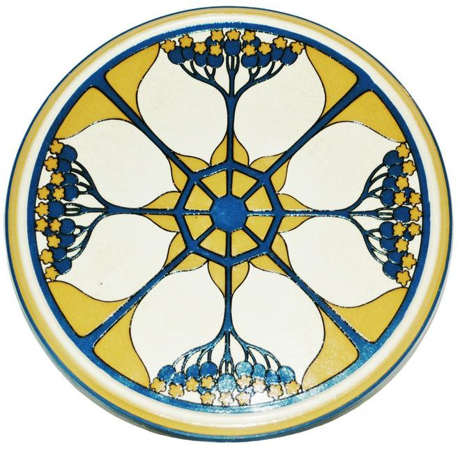 Mettlach Art Nouveau design 8" Trivet: Mettlach #3330 Etched 8ï¿½ Trivit. Art Nouveau design from dinnerware set. Mint.