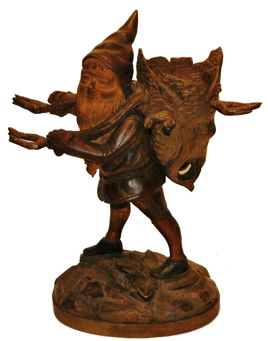 Black Forest Carved Dwarf Decanter & Goblet Holder (1 of 4)