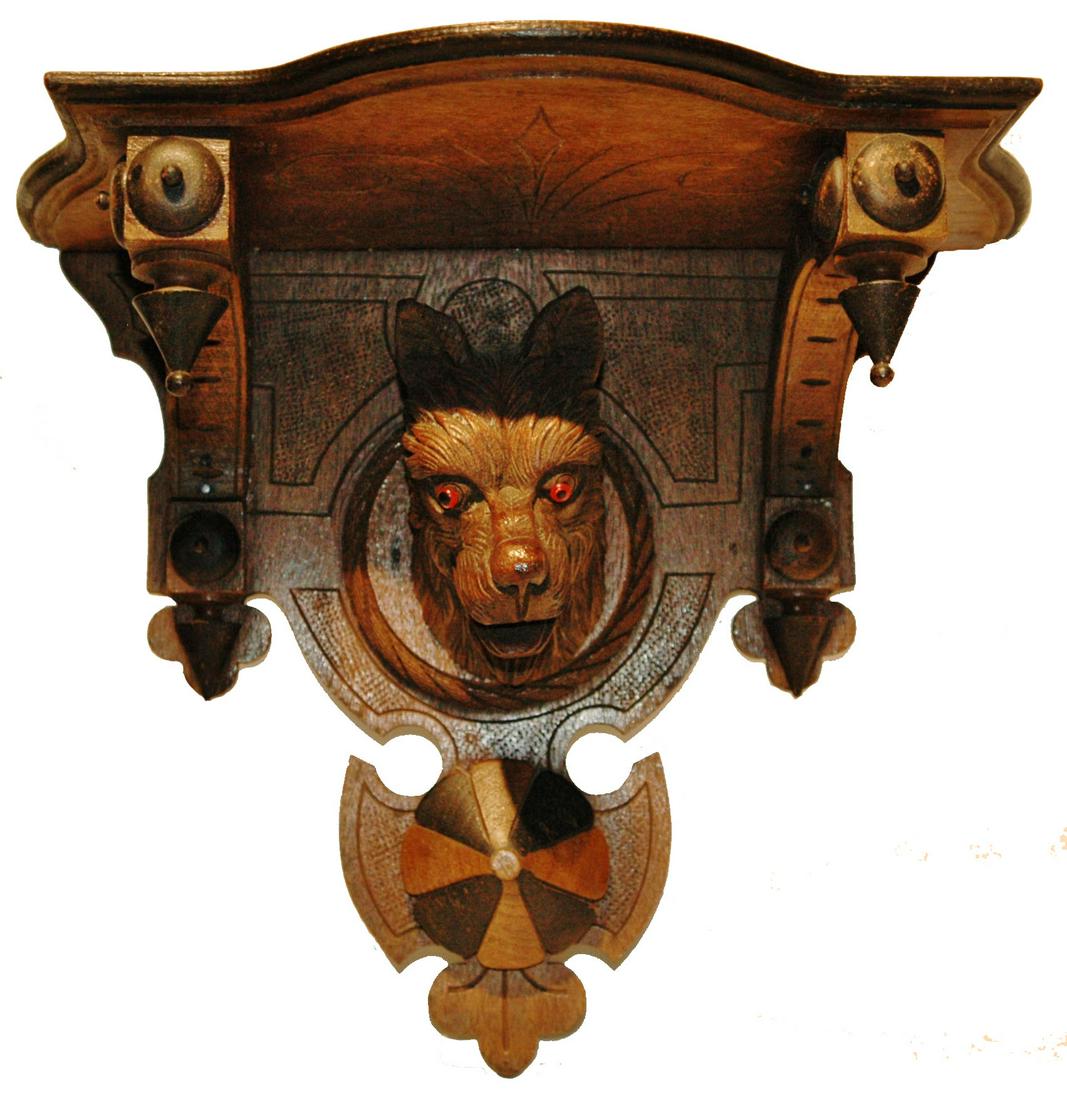 Black Forest Carved Wood Shelf w Dog Head (1 of 2)