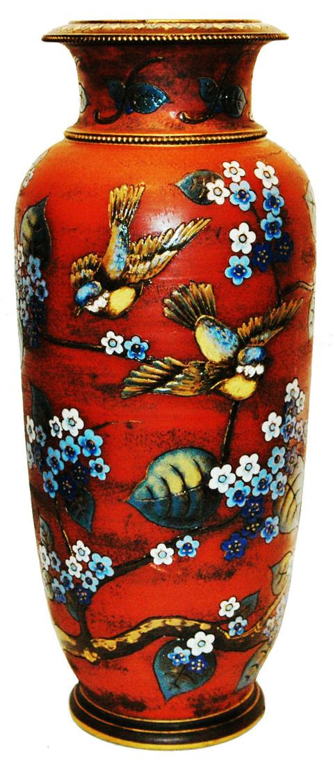 Mettlach 16" Birds & Floral Design Etched Vase (1 of 3)