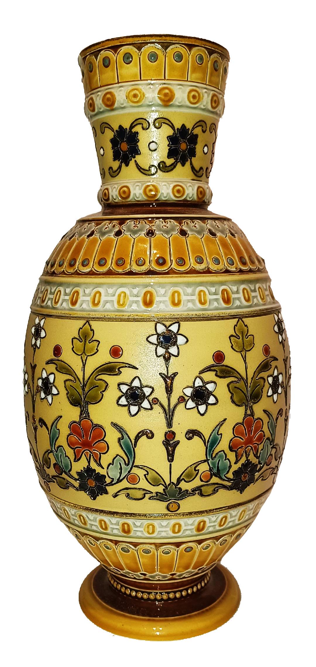 Mettlach Mosaic Floral 9-1/2" Vase: Mettlach #1338 Mosaic 9 1/2ï¿½ Vase. Floral design.