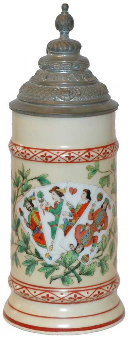Card Stein with King Ludwig in Litho: 1/2 L. Porcelain POG Suites of cards. King Ludwig in litho