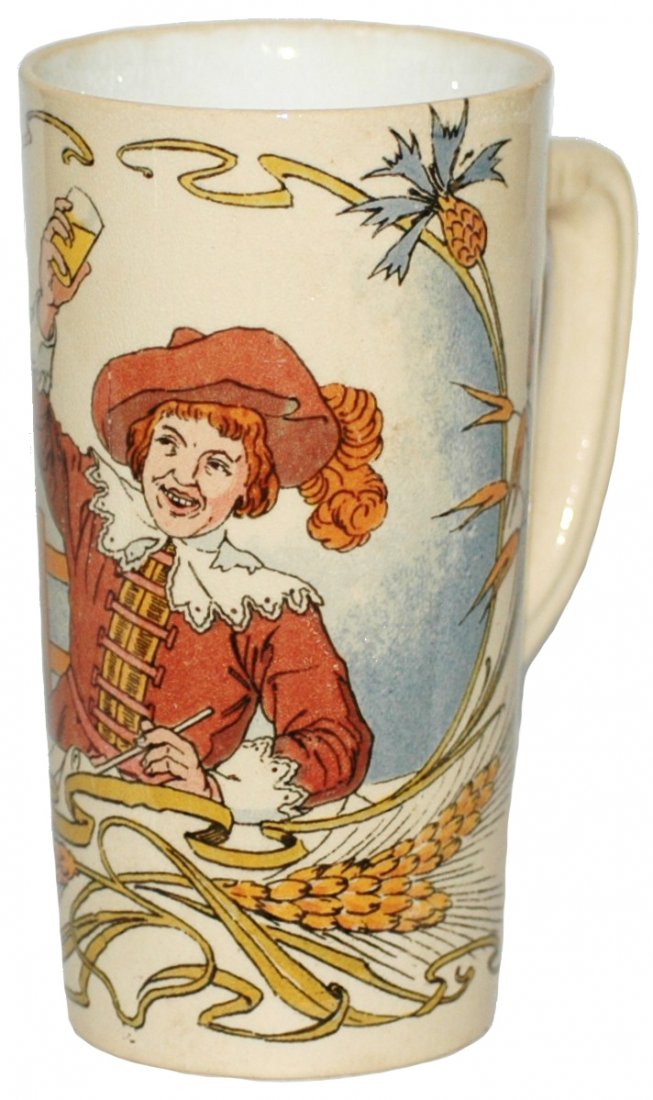 Mettlach beaker with a handle: Mettlach 2368/1092 Pug 1/4L. Beaker. Cavalier lifting glass. Has Hanle