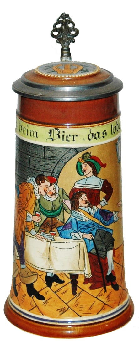 Cavalier & Crowd at Bar Table Stein w Inlay Lid (1 of 5)