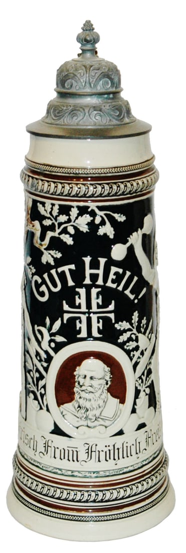 2L  4F Men w Weights Pottery Relief Stein (1 of 4)