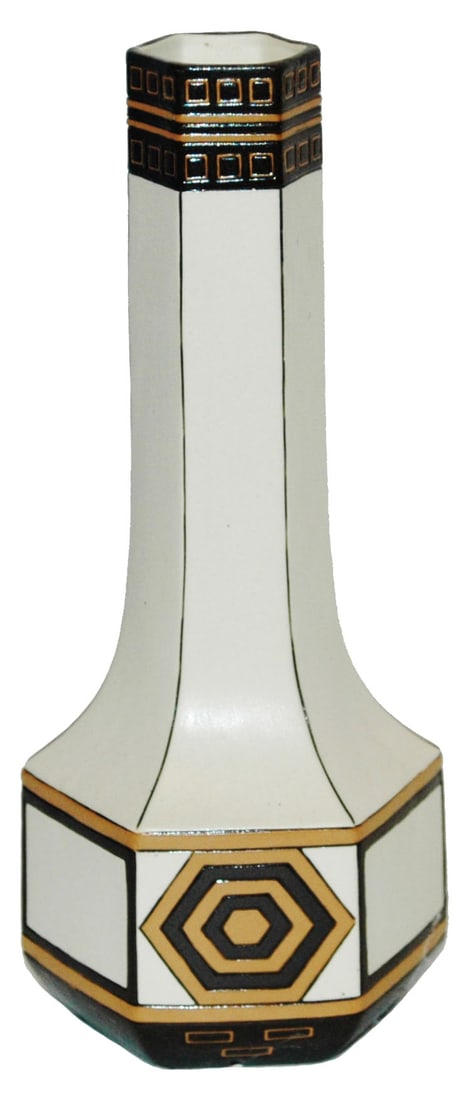 Mettlach Art Deco Design 10" Etched Vase: Mettlach #3074 Etched 10” Vase. Art Deco design. Mint.