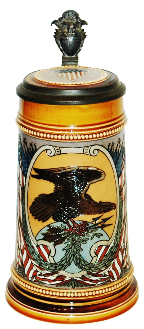 Mettlach US Eagle and Flags Etched Stein w Inlay (1 of 5)
