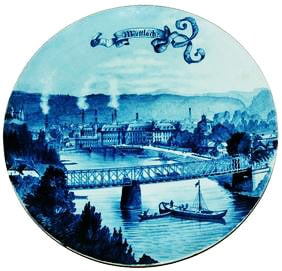 Mettlach City View 17" Blue Colored Plaque (1 of 1)