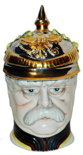 Rare Full Color Bismark Schierholz Character Stein: Character Stein 1/2L Schierholz Porcelain. Bismarck in rare full color.