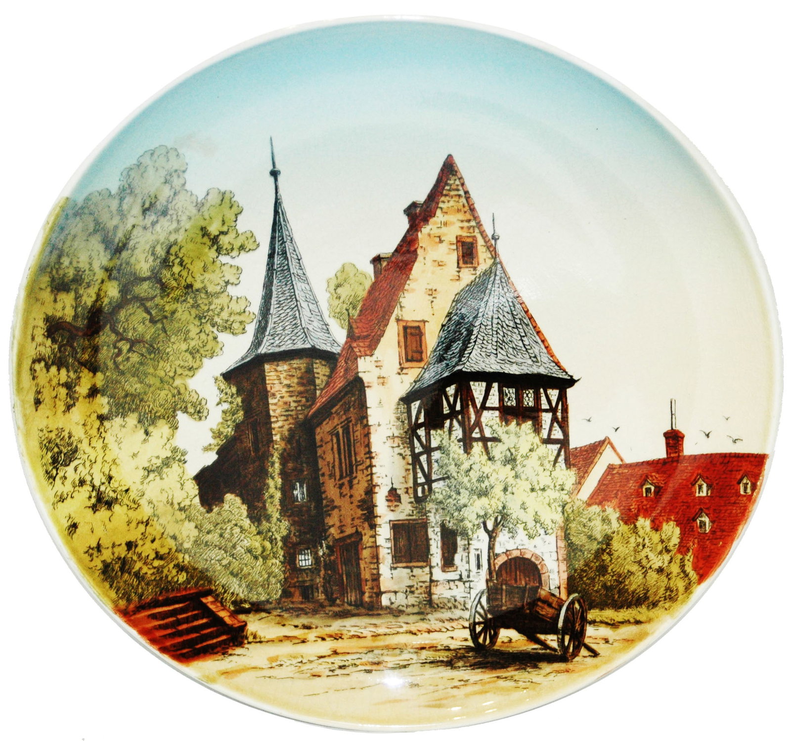 Mettlach Erbach Plaque: Mettlach #1044/204 PUG 12” Plaque. Erbach. Mint.