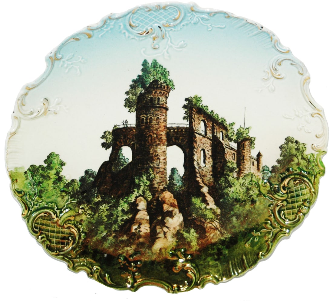 Mettlach Castle Ruins Plaque: Mettlach #167B PUG 10 3/4” Plaque. Castle. Mint.