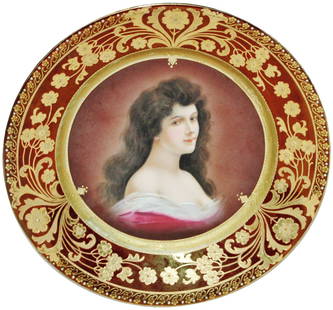 Royal Vienna Hand Painted Woman Plate: Porcelain Royal Vienna Hand Painted 9 1/2” Plate. Woman. Mint.