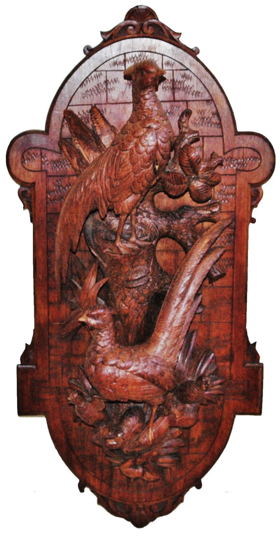 Black Forest 32" Carved Wall Plaque w Phesants (1 of 3)