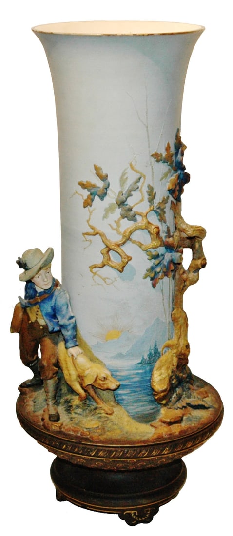 Rare Mettlach 20" Vase Hunting Boy Dog & Tree (1 of 3)
