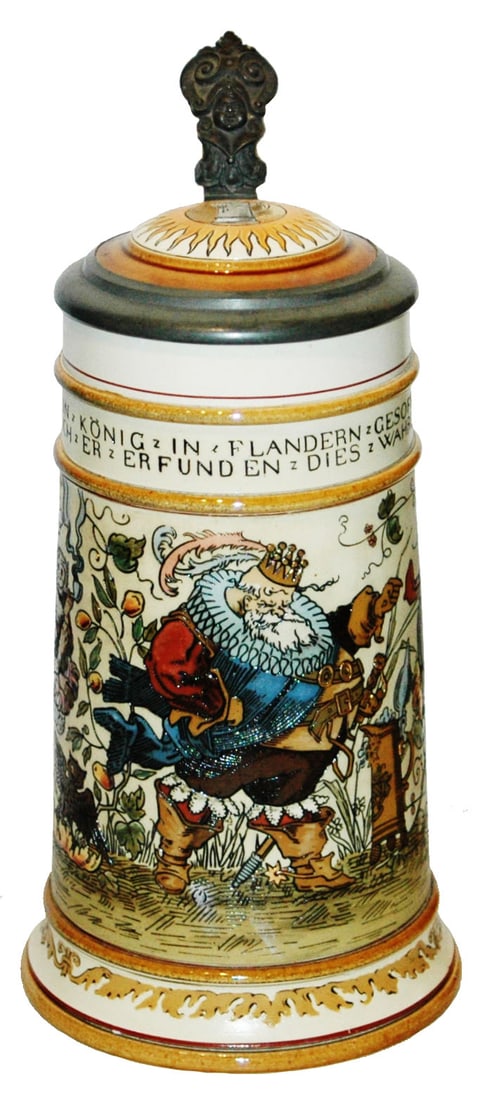1L Mettlach King Gambrinus Monkey Owl Cat Stein (1 of 5)
