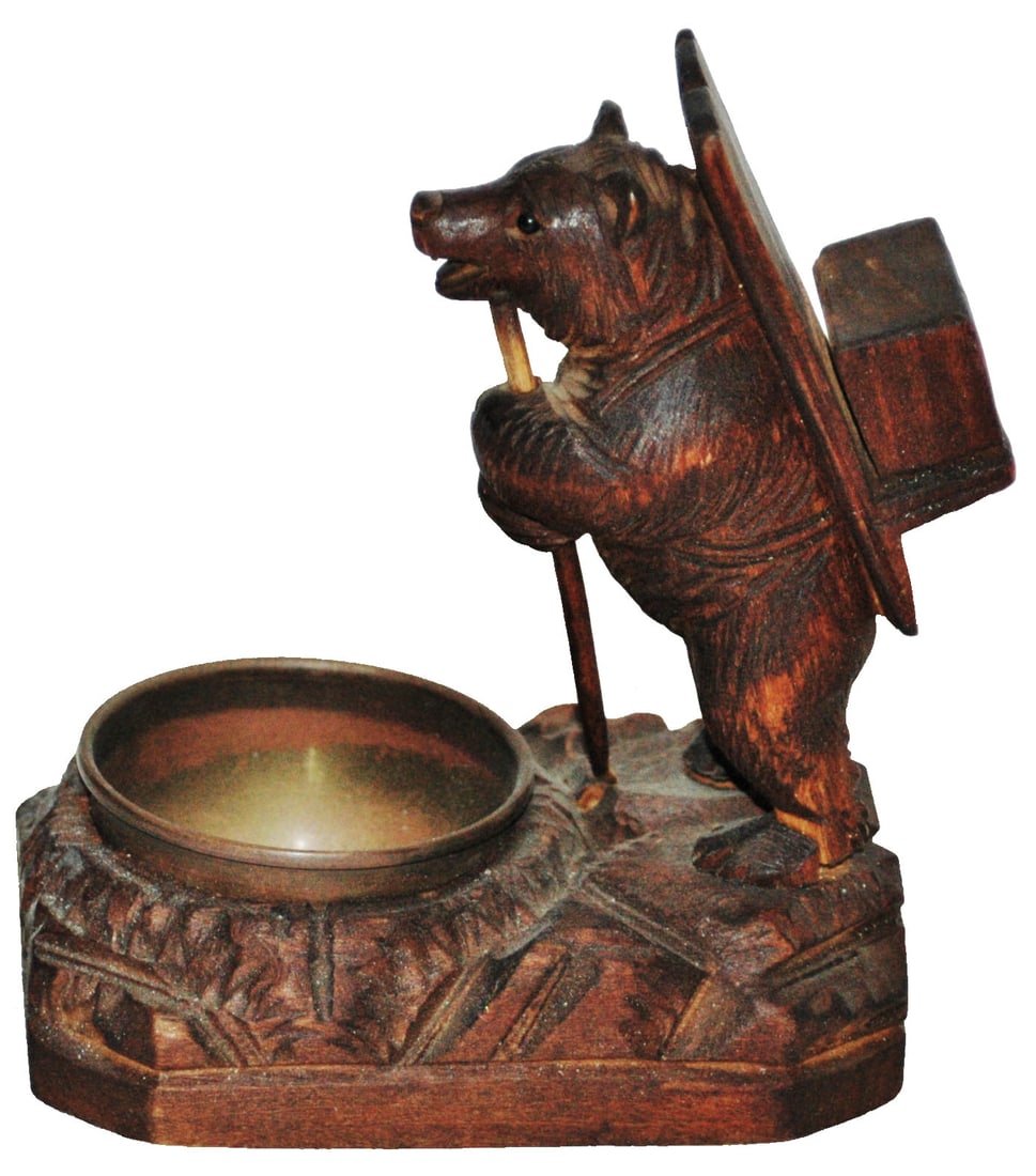 Black Forest Carved Bear Ash Tray w Match Box Rack (1 of 3)