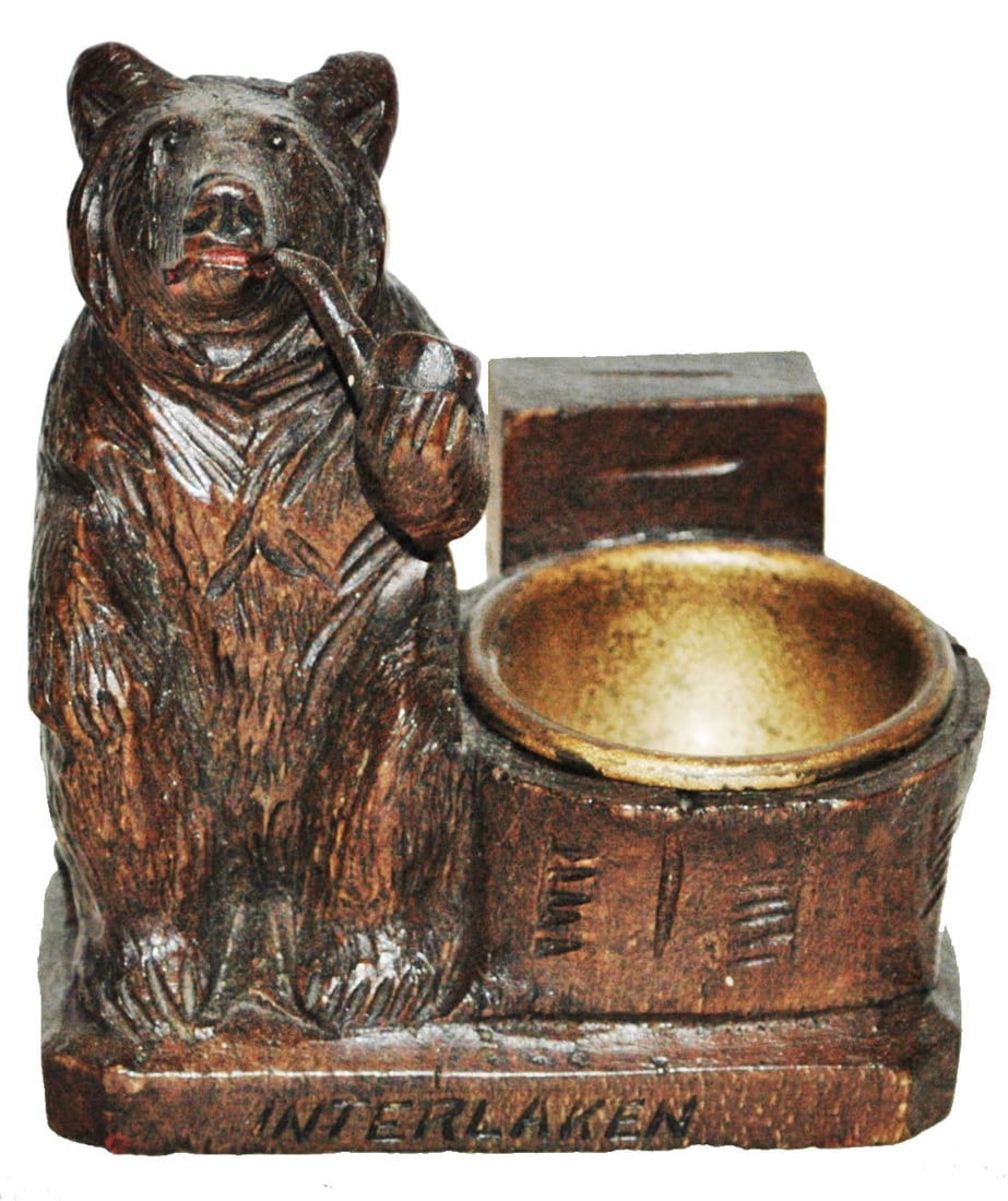 Black Forest Carved Bear AshTray & MatchBox Holder (1 of 3)