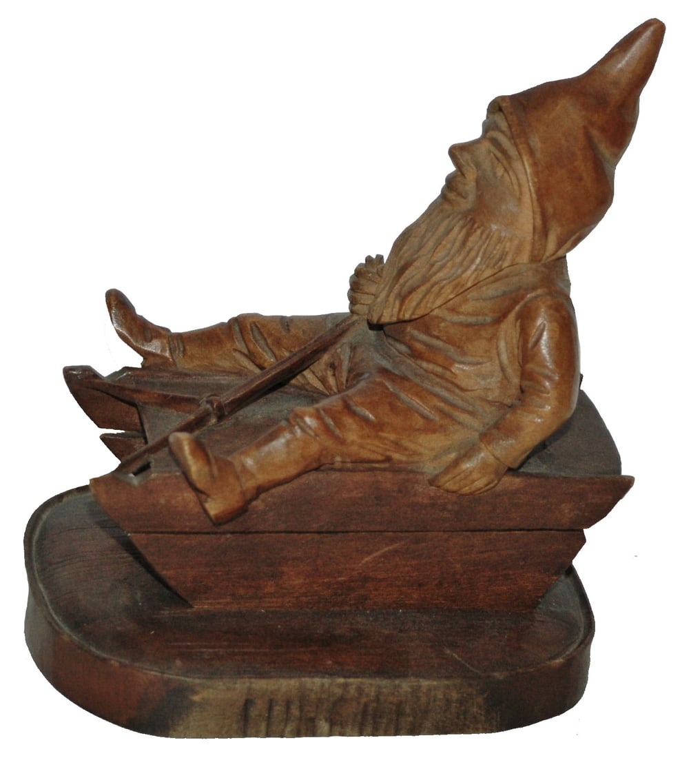 Black Forest Carved Dwarf on Sleigh Inkwell (1 of 4)
