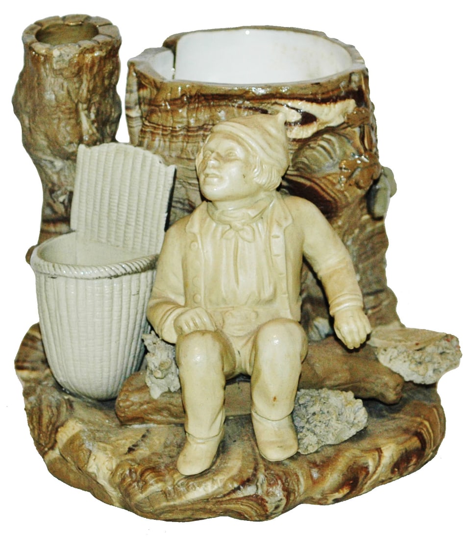 Mettlach Cigar & Match Holder Figure of Man & Tree (1 of 4)