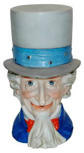 Uncle Sam Rare Full Color Version Character Stein: Character Stein 1/2L Schierholz Porcelain. Uncle Sam. Extremely rare full color version. One of only two known. Mint.