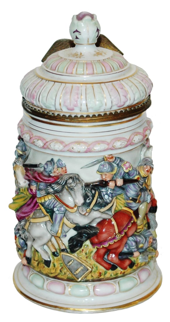 Capo-di-Monte Battle Scene Stein w Brass Mounts (1 of 5)