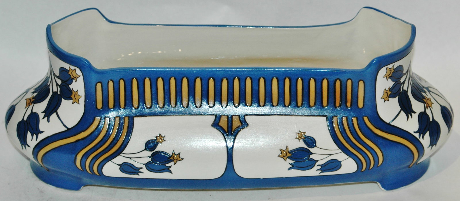 Mettlach Art Nouveau Etched Planter: Mettlach #2914 Etched 14” Planter. Art Nouveau design. Mint.