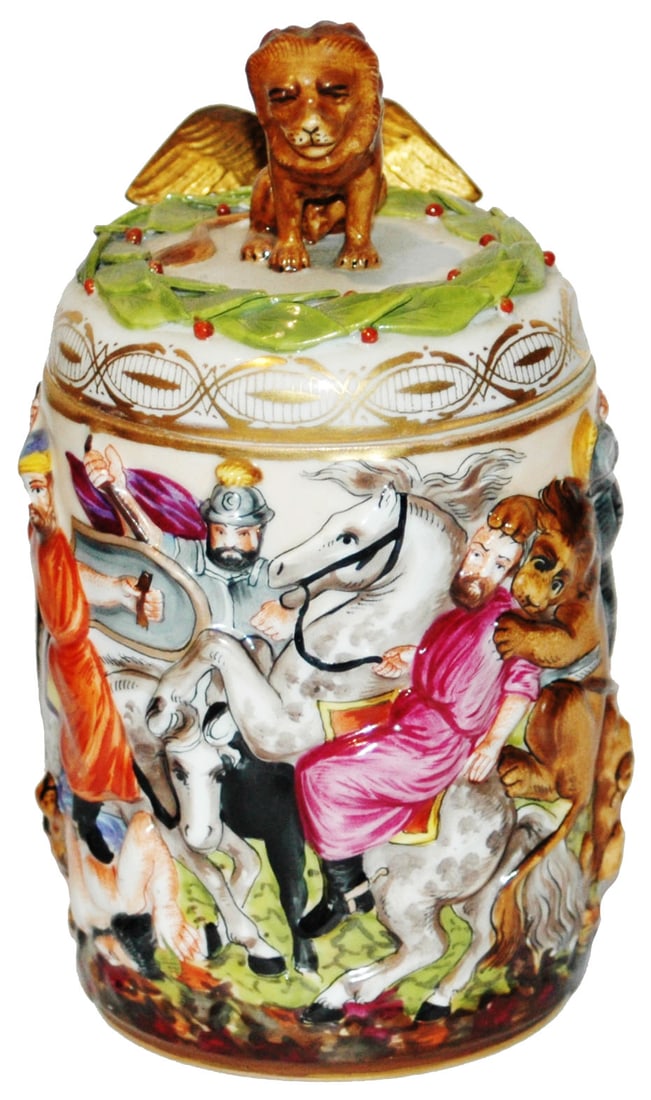Capo-di-Monte 3/10L Battle Scene Brass Mount Stein (1 of 5)