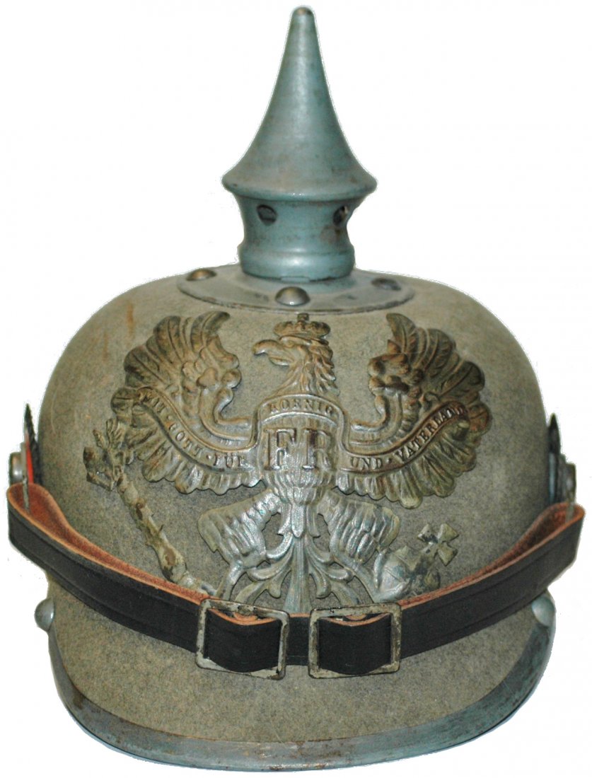Imperial German Spiked Grey Felt Helmet: Imperial German Spiked Helmet . Unusual grey felt coloring. Normal wear.