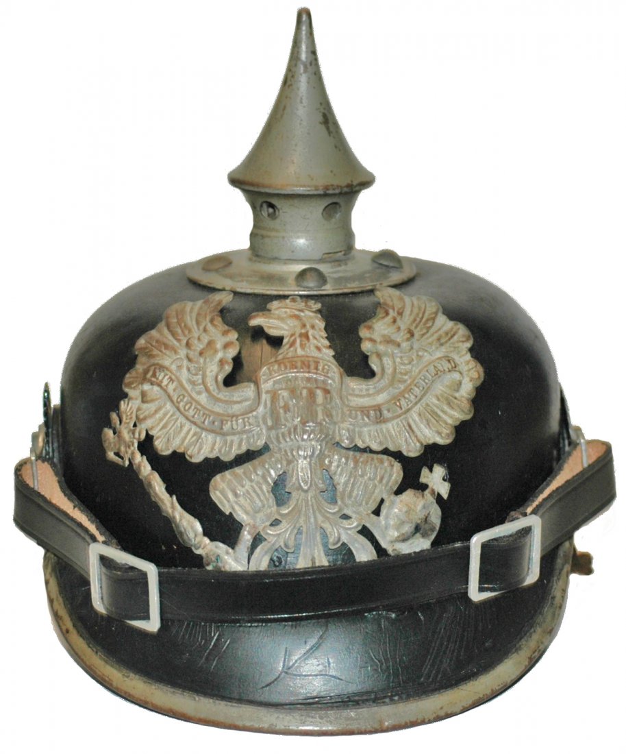 Imperial German Spiked Helmet: Imperial German Spiked Helmet. Replaced chin strap. Normal wear.
