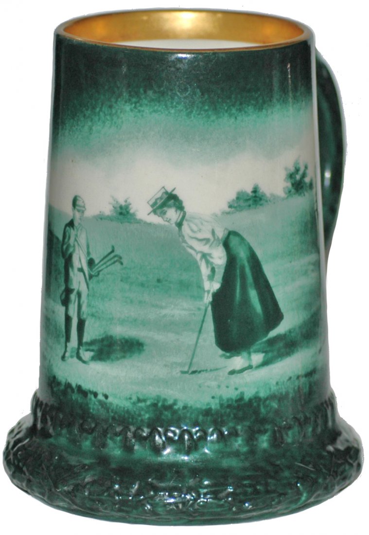 Lenox Mug W Woman Playing Golf & Caddy watches: Lenox Porcelain POG 1/2 L. Mug . Woman plays golf as caddy watches. Mint