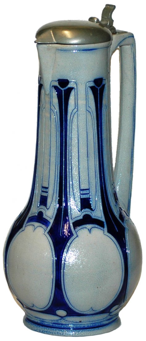 Stoneware Art Nouveau Stein Behrens Design: Stoneware Gerz #1146-C 1-1/4 L. Art Nouveau design by Peter Behrens. Mint.