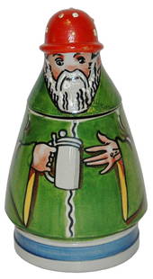 Rare Reinemann Bearded Man 1/4L Character Stein: Character Stein 1/4L Reinemann Stoneware. Bearded man wears mushroom hat.. Rare.