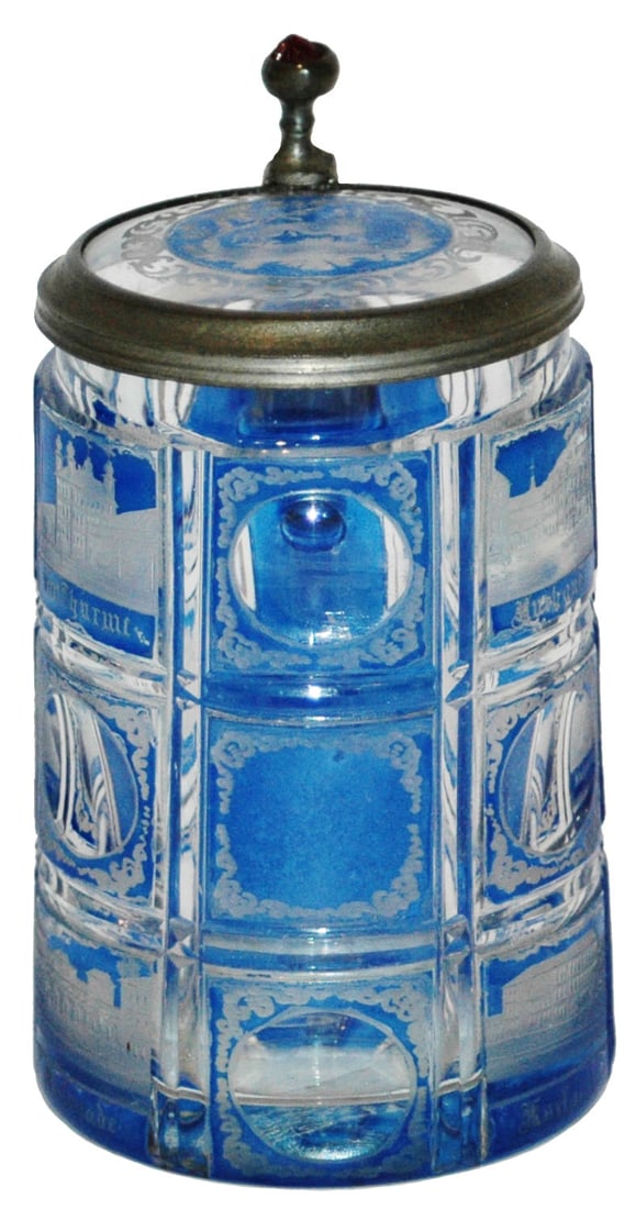 1/4L Wheel Cut Bohemian 1850 Glass Stein w Inlay (1 of 4)