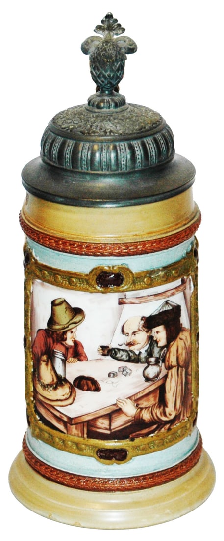 Men Playing Dice Hand Painted HR Stein Fancy Lid (1 of 4)