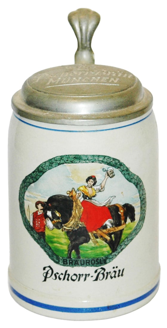 Pschorr- Brau Brewery Stein Woman on Horse (1 of 3)