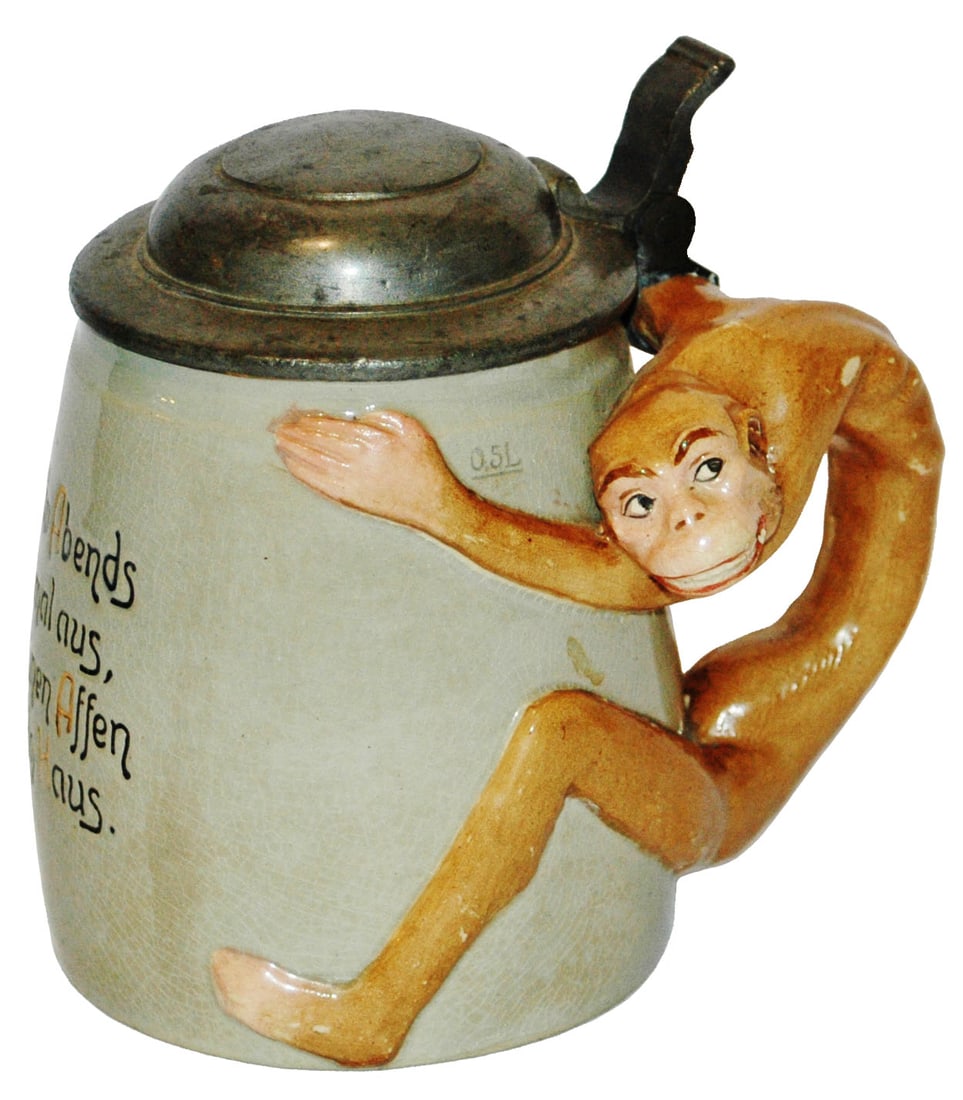 Uncommon Stein w Large Figural Monkey Handle (1 of 4)