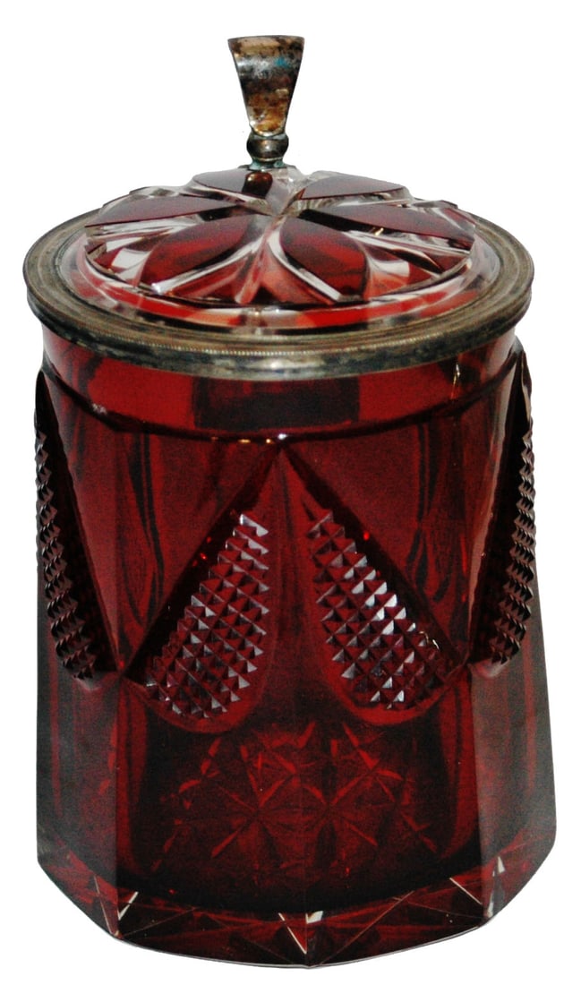 Overlay Bohemian Glass c.1850 Facet Cut Stein (1 of 4)