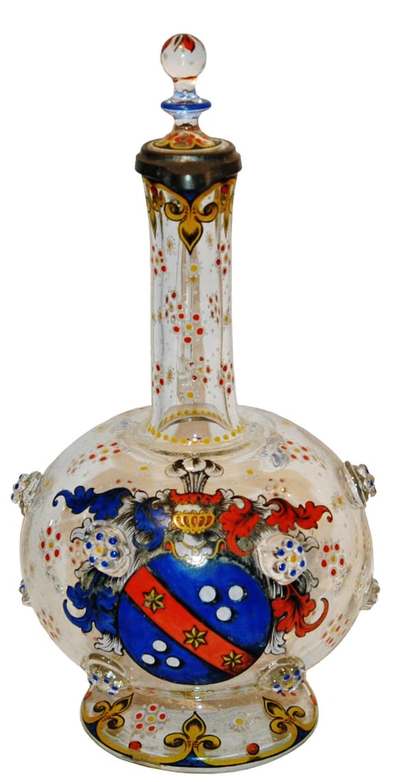 10-1/2" Egermann Enameled Shield Glass Stein (1 of 4)